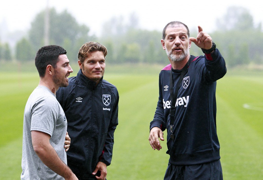 West Ham United F.C. manager Slaven Bilic gives his team their instructions.