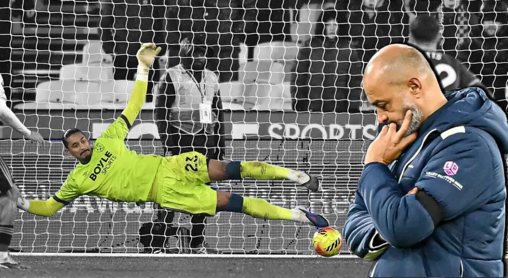Nuno Espirito Santo looks on as Alphonse Areola concedes a penalty for West Ham