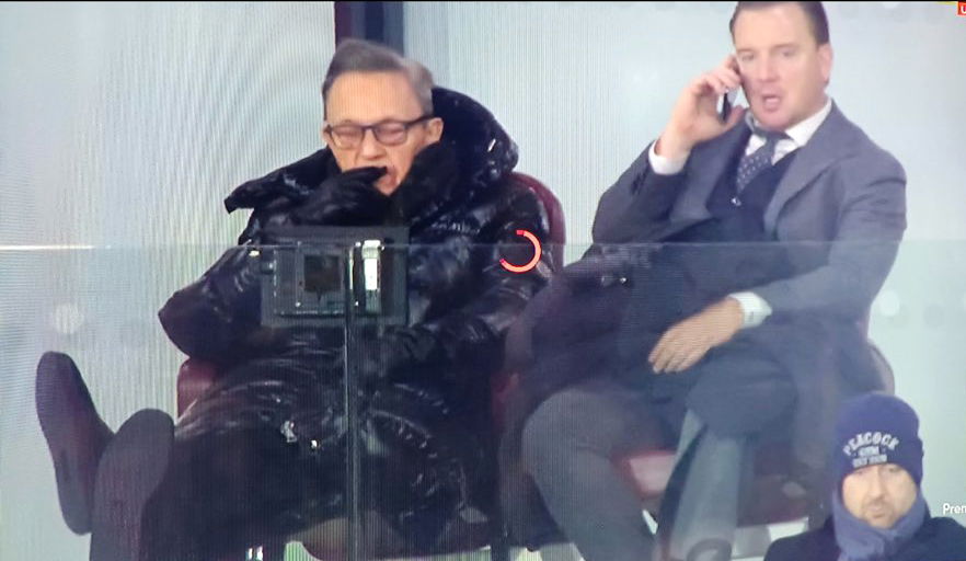 david Sullivan sits next to agent Will Salthouse at The London Stadium