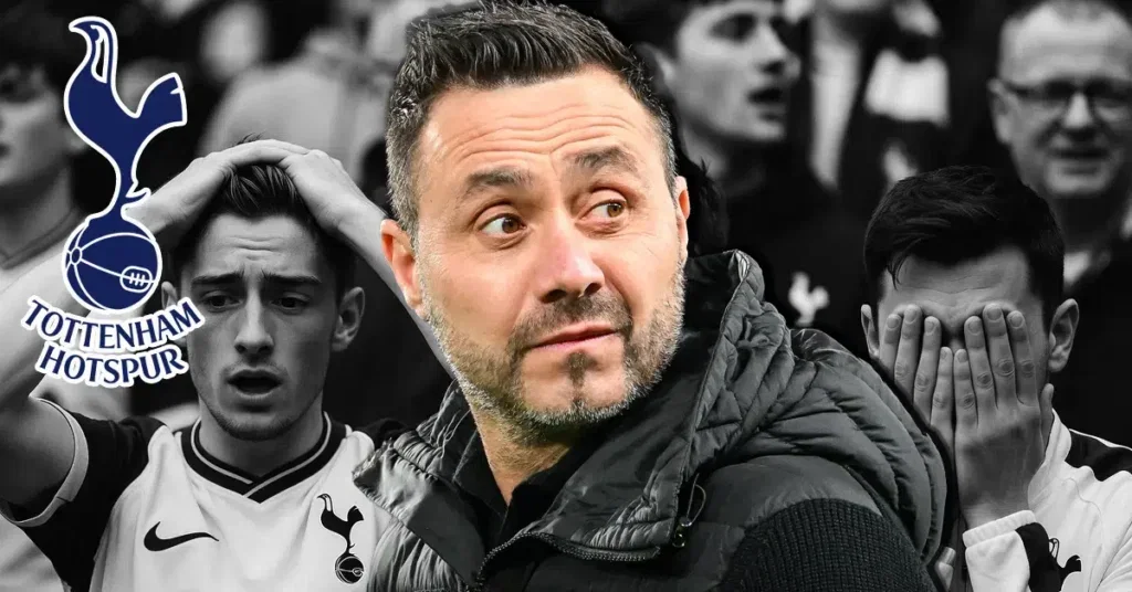 Roberto De Zerbie looks at Tottenham fans