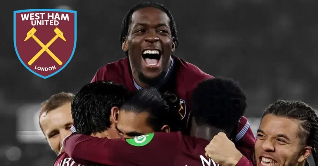 West Ham players celebrate scoring a goal