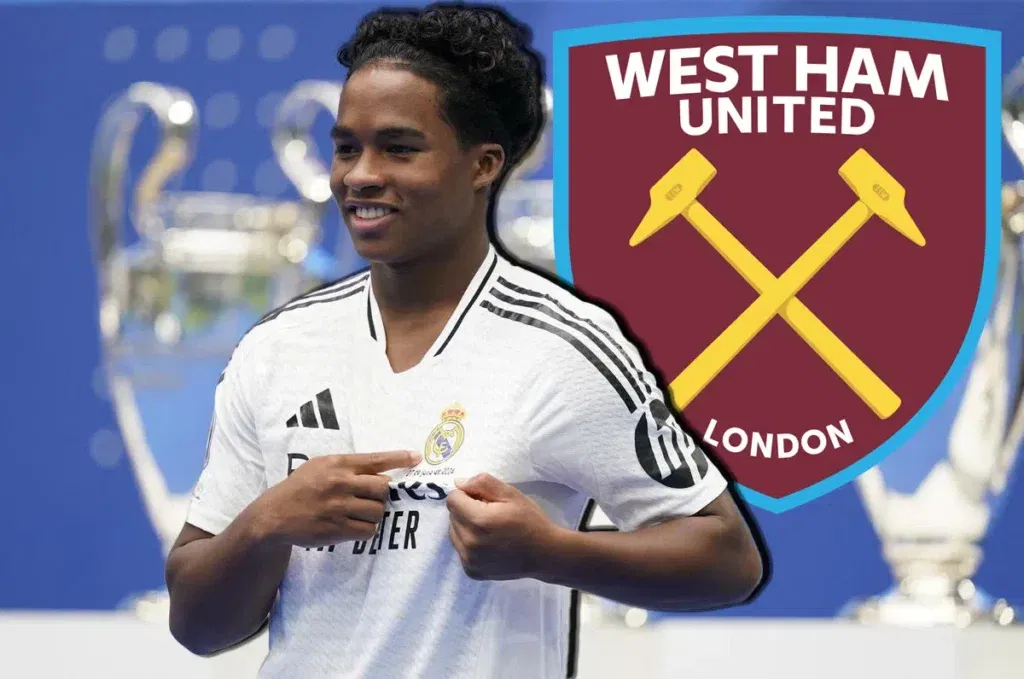 Endrick in Real Madrid kit points to his badge