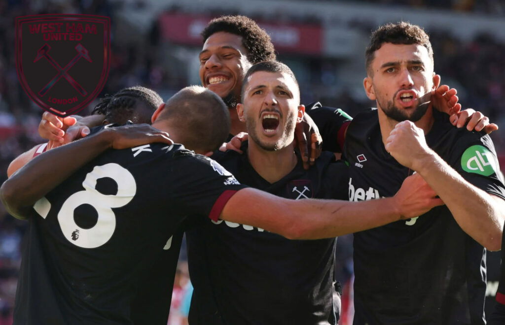 KIlman-Todibo-Rodriguez celebrate Antonio scoring for West Ham at The London Stadium