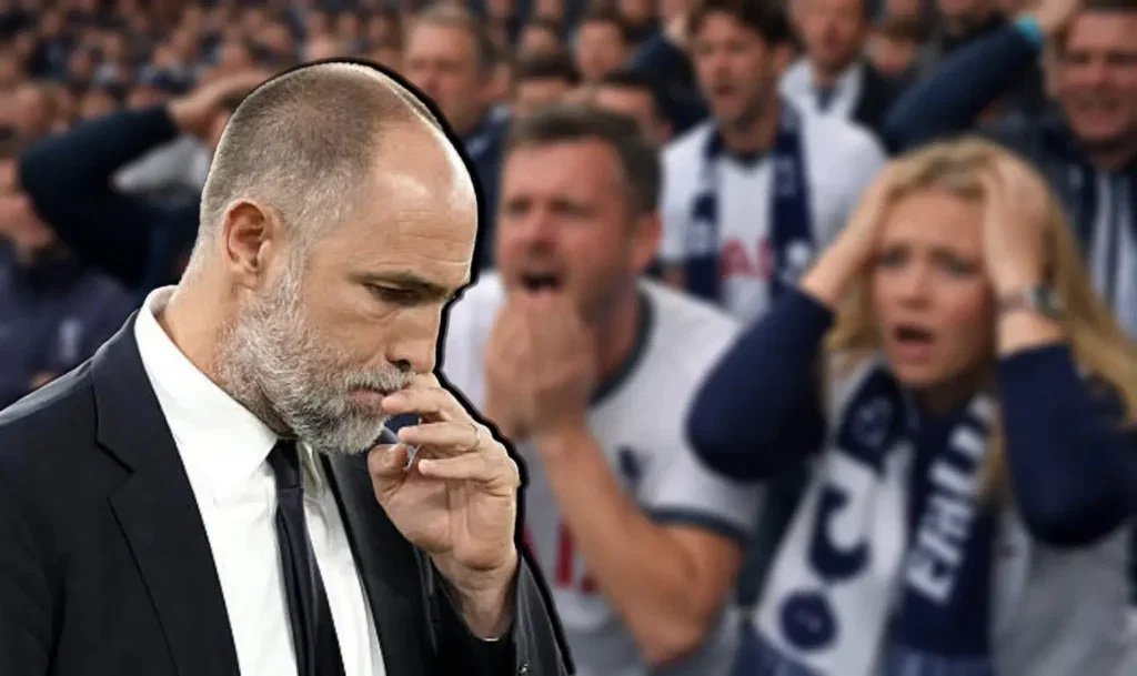 Igor Tudor looks unhappy in front of Spurs fans
