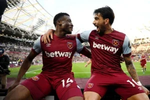 Kudus and Paqueta celebrate after combining to fire West Ham ahead against Wolves and has now been linked with Liverpool and a move to Saudi