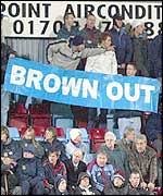 Fans demonstrate against then chairman Terry Brown's ill fated Bond scheme