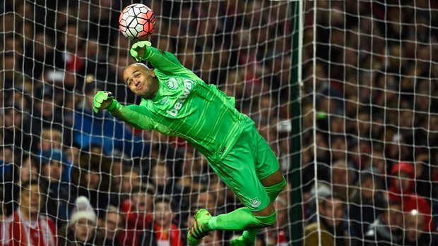  Randolph makes a save during the  FA Cup Fourth Round Replay match against Liverpool in February  (Photo by Mike Hewitt/Getty Images)