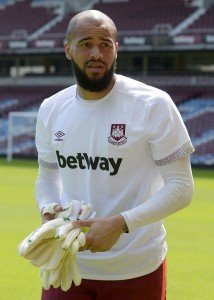 LONDON, ENGLAND - JULY 01: Darren Randolph, who will be making his debut, during a West Ham United training session ahead of their Europa League qualifier against FC Lusitanos, at Boleyn Ground on July 1, 2015 in London, England. (Photo by Avril Husband/West Ham United via Getty Images)